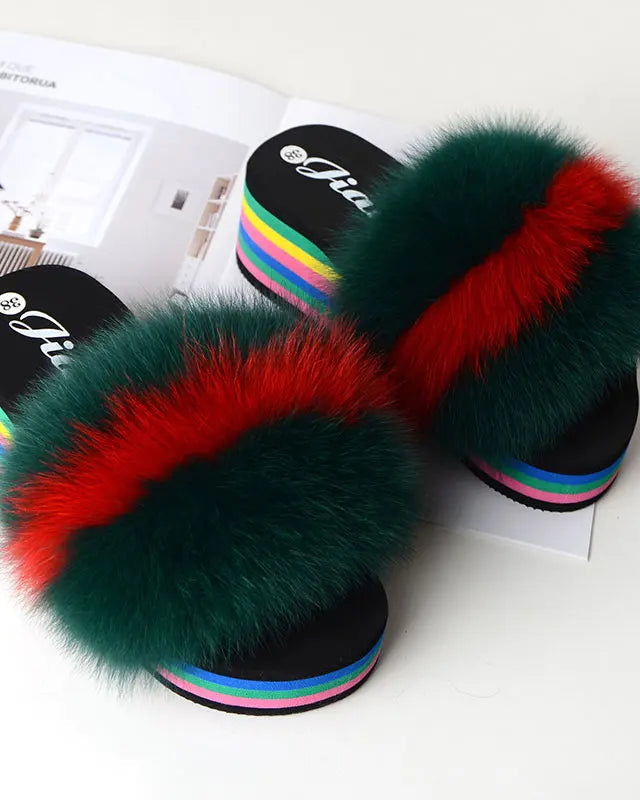Chaussons Femme <br> Sandales Fourrure Multicolores Été