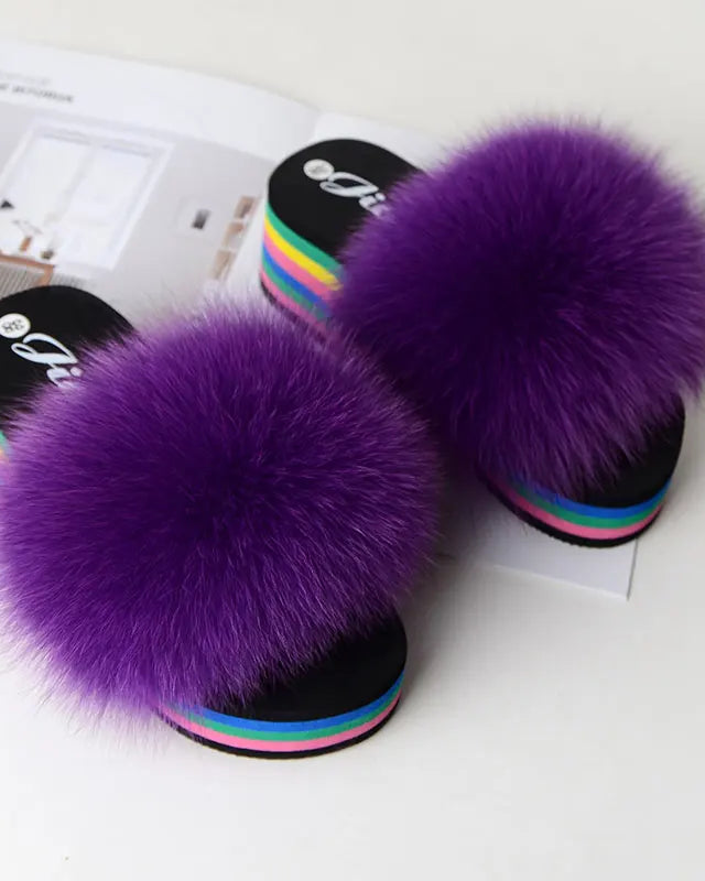 Chaussons Femme <br> Sandales Fourrure Multicolores Été