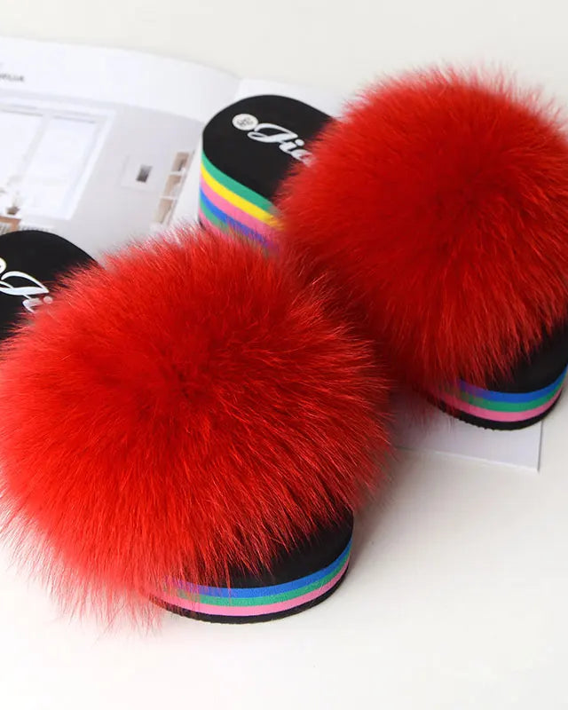 Chaussons Femme <br> Sandales Fourrure Multicolores Été