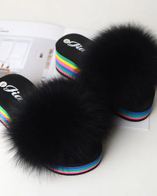 Chaussons Femme <br> Sandales Fourrure Multicolores Été