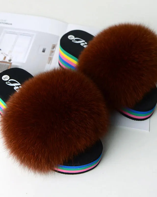 Chaussons Femme <br> Sandales Fourrure Multicolores Été