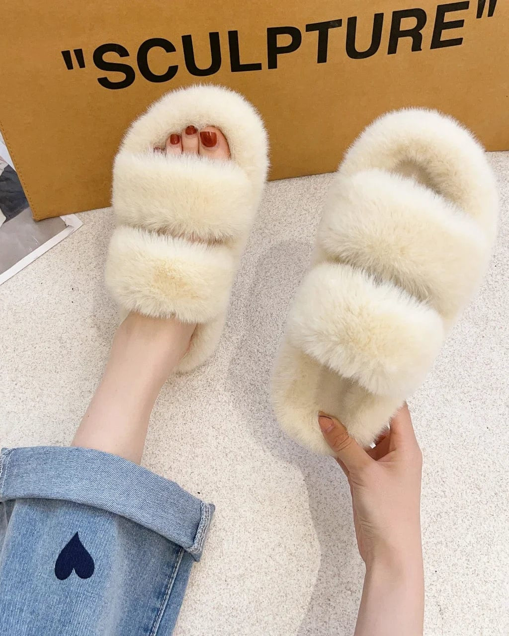 Chaussons pour Femme | Fourrés Beige / 35