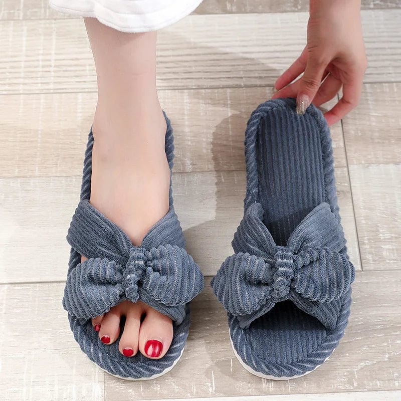 Chausson pour Femme | Sandales en Velours Bleu Gris / 39-40