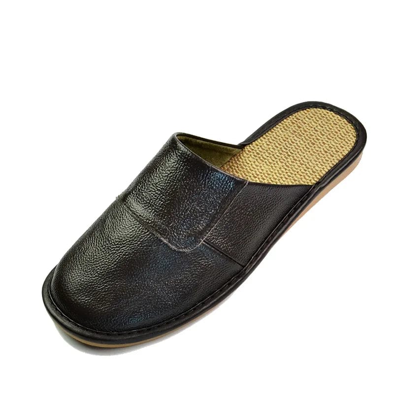 Chaussons pour Homme |  Classique en Cuir Marron / 40-41(28cm)