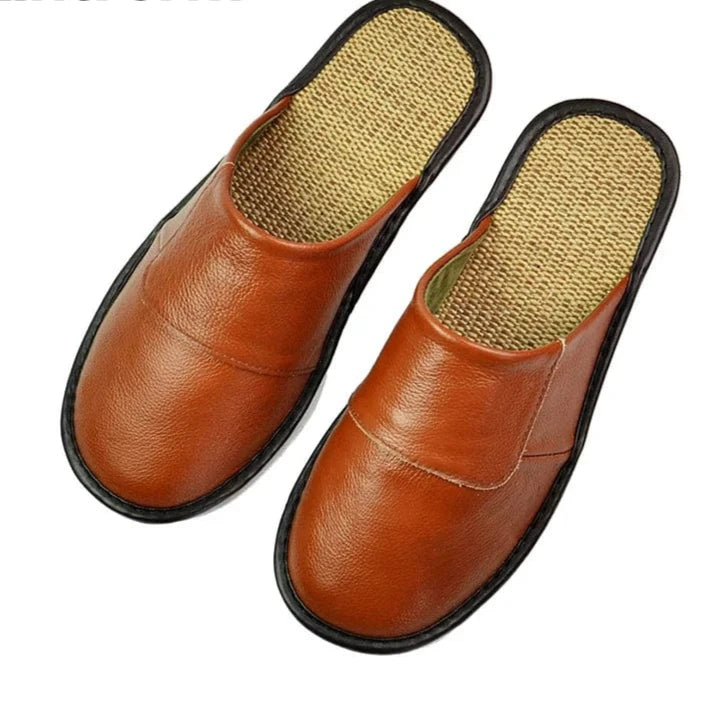 Chaussons pour Homme |  Classique en Cuir Café / 40-41(28cm)