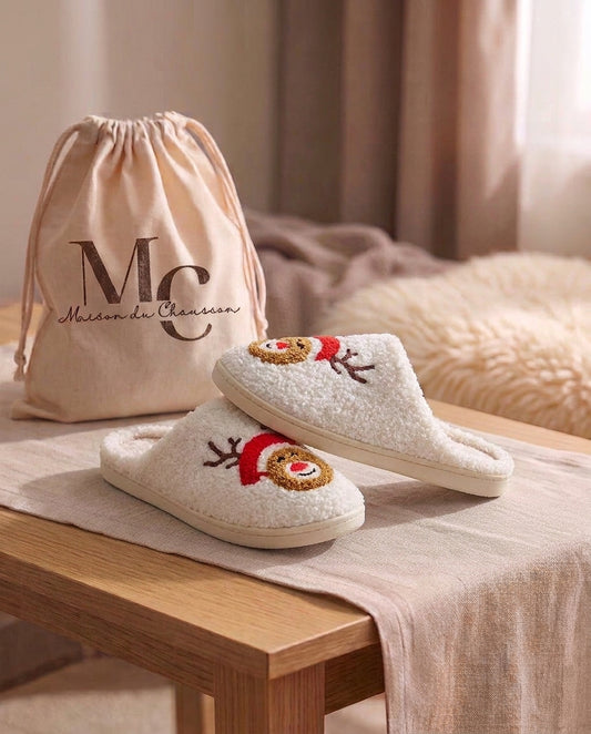 Chaussons <br> Rênne de Noël rigolo