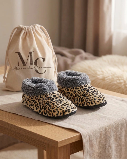 Chaussons chaussettes <br> Léopard Polaire