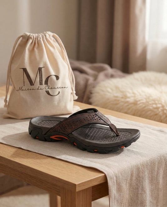Chaussons Homme <br> Tongs Cuir Élégantes
