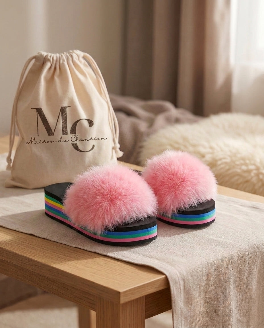 Chaussons Femme <br> Sandales Fourrure Multicolores Été