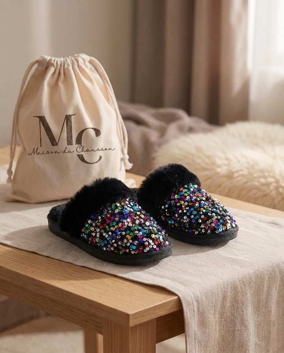 Chaussons Femme <br> Chic Fourrure et Strass