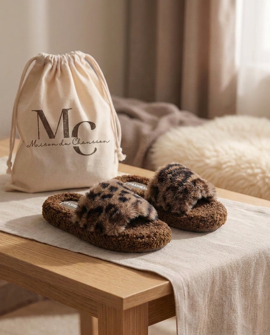 Chaussons Femme <br> Léopard Fourrure Confort