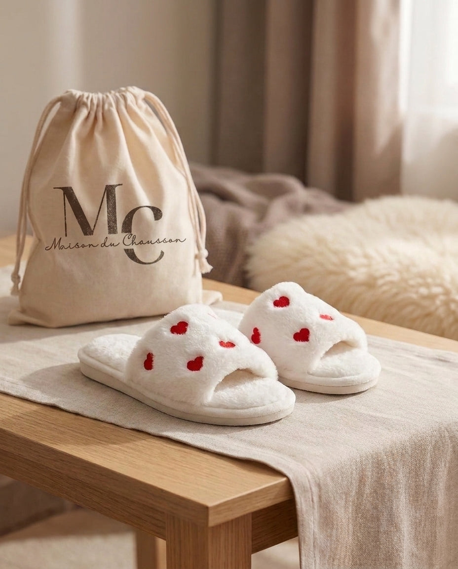 Chaussons Femme <br> Chaussons Cœurs en Fourrure Doux