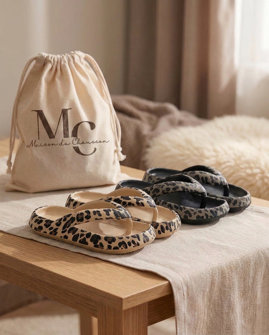 Chaussons Femme <br> Tongs Léopard Confort