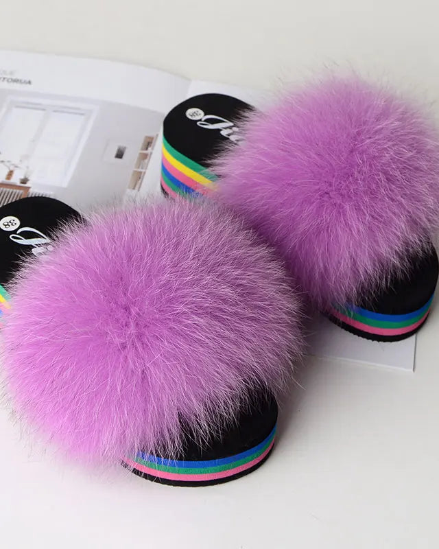 Chaussons Femme <br> Sandales Fourrure Multicolores Été