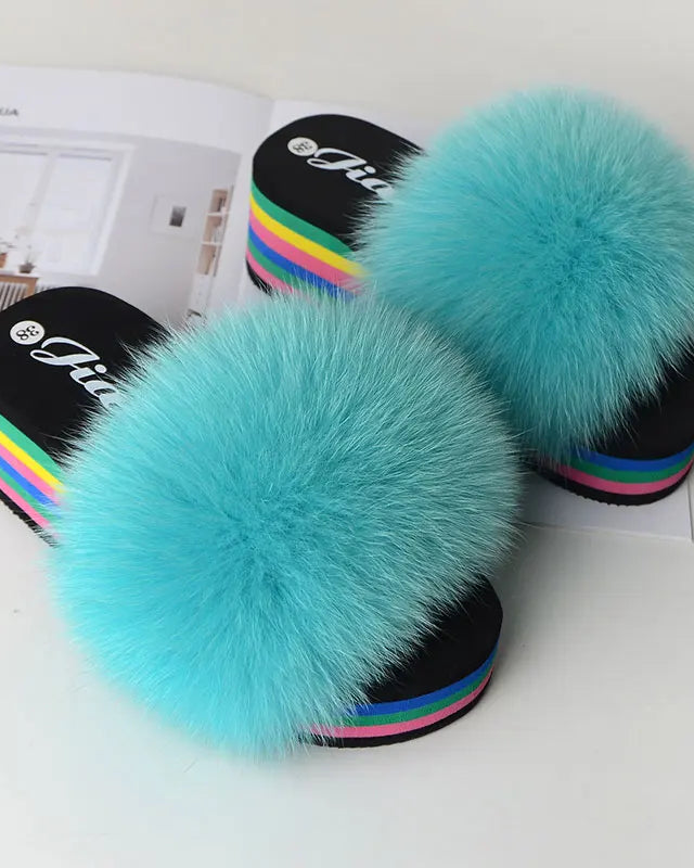 Chaussons Femme <br> Sandales Fourrure Multicolores Été