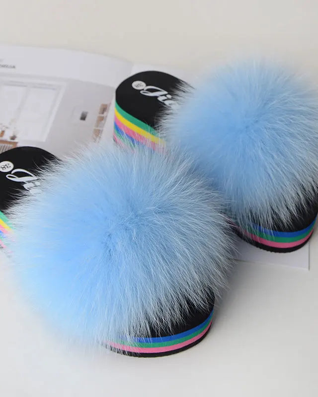 Chaussons Femme <br> Sandales Fourrure Multicolores Été