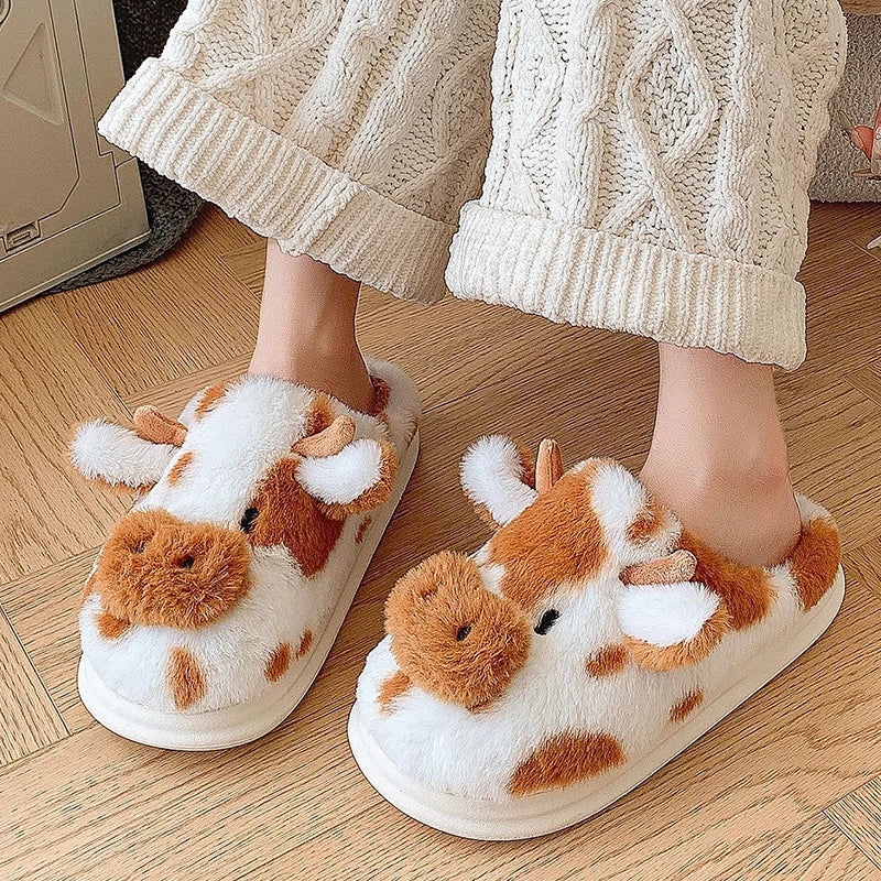 Chausson Animaux Couple <br> Tête Vache mignonne
