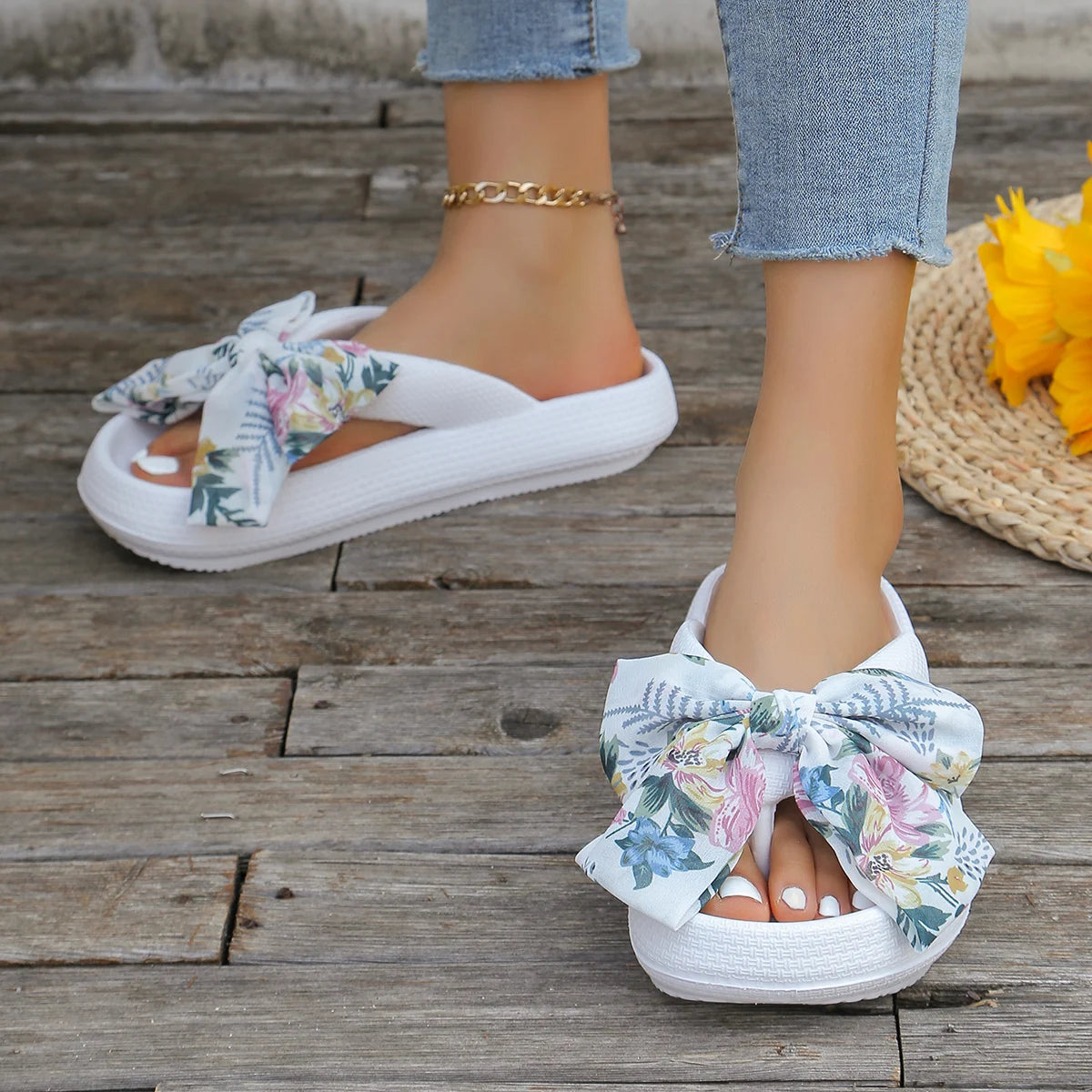 Sandales Femme <br> Avec Nœud fleuri