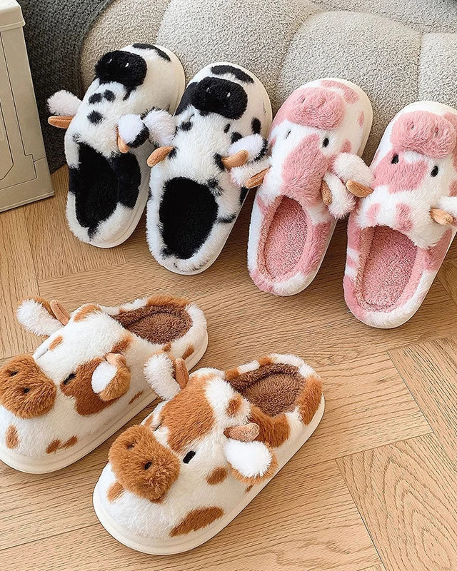Chausson Animaux Couple <br> Tête Vache mignonne