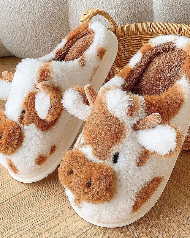 Chausson Animaux Couple <br> Tête Vache mignonne