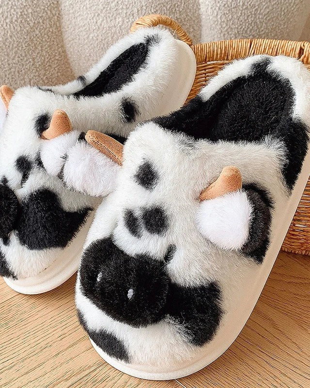 Chausson Animaux Couple <br> Tête Vache mignonne