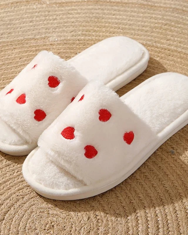 Chaussons Femme <br> Chaussons Cœurs en Fourrure Doux