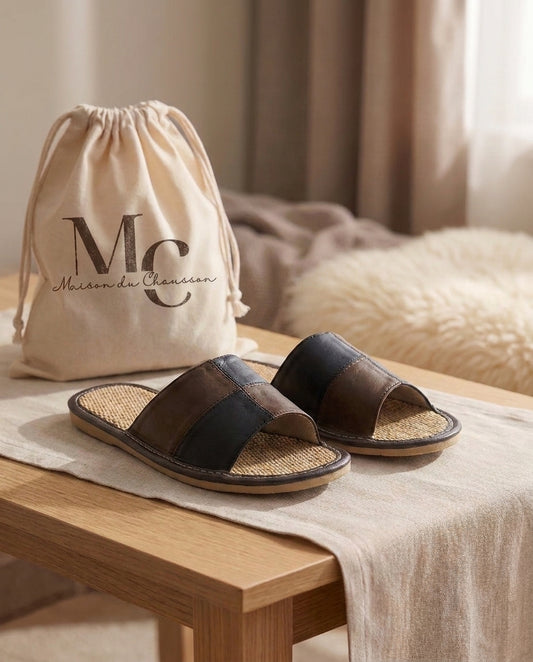 Chaussons pour Homme <br> Sandale Cuir Sauvage