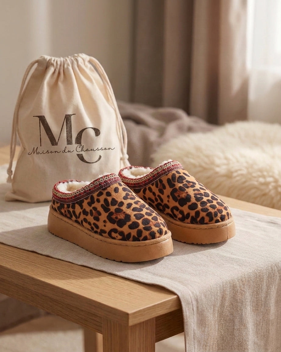 Chaussons Femme <br> Léopard à Plateforme